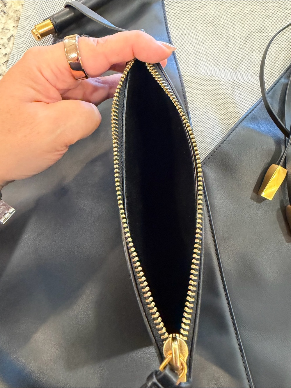 Donna Karan Black Leather Shoulder Hobo with Gold Hardware - Picture 10 of 11